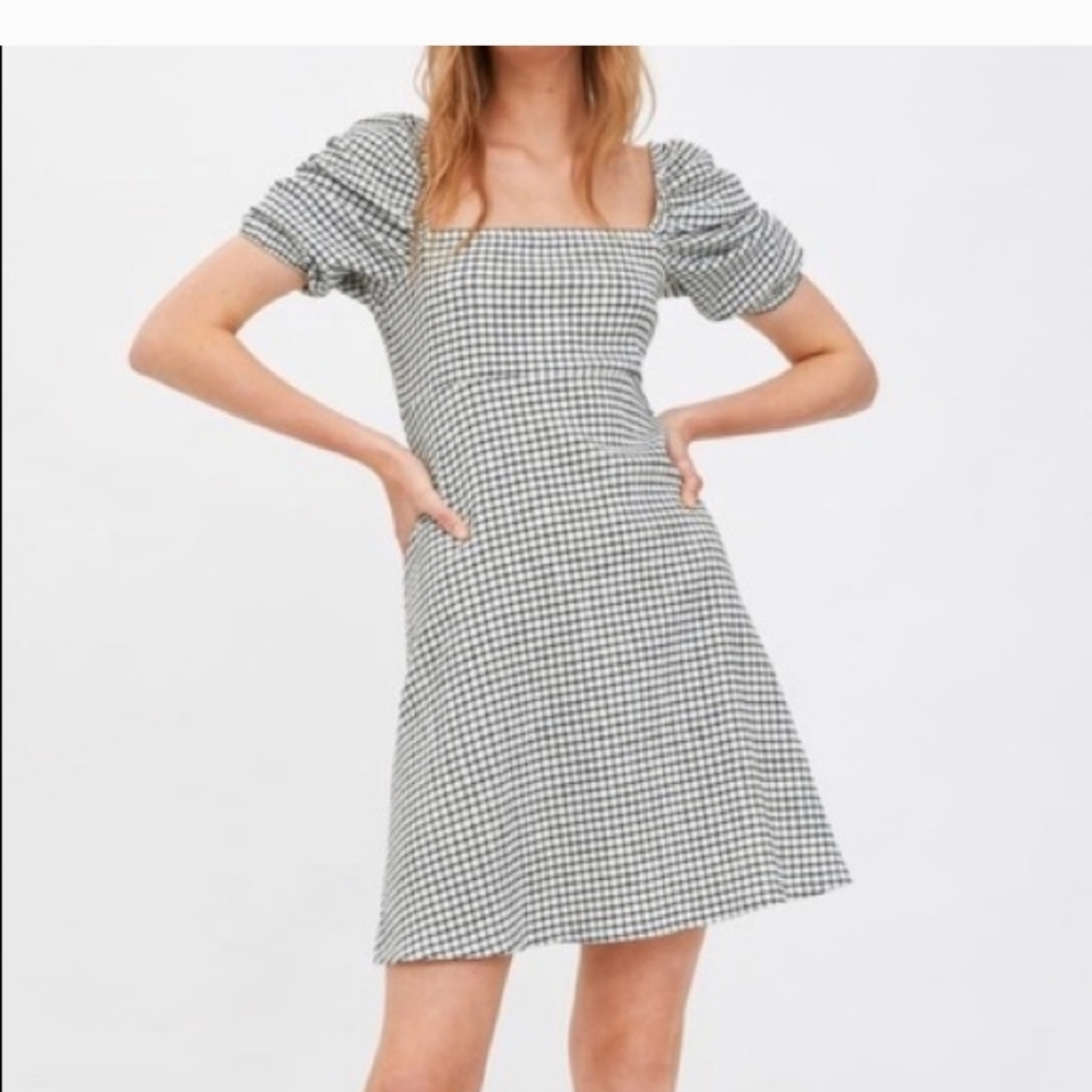 Zara Black and White Grid Midi Dress